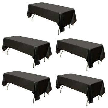 5 Pack Black Rectangle Plastic Table Covers, 54"x108" PVC Waterproof Disposable Tablecloths