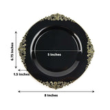 10 Pack | 8inch Black Gold Leaf Embossed Baroque Plastic Salad Dessert Plates