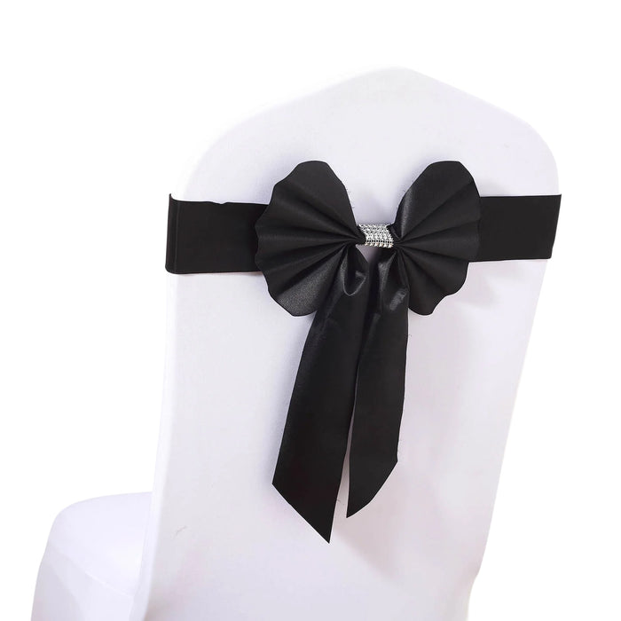 5 Pack | Black | Reversible Chair Sashes with Buckle | Double Sided Pre-tied Bow Tie Chair Bands | S