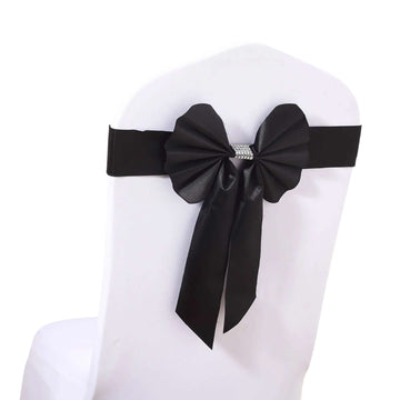 5 Pack Black Reversible Chair Sashes with Buckles, Double Sided Pre-tied Bow Tie Chair Bands Satin and Faux Leather