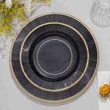 25 Pack | 8inch Black Sunray Gold Rimmed Dessert Appetizer Paper Plates, Disposable Party Plates