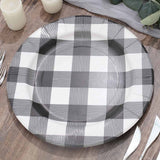 10 Pack | 13inch Black / White Buffalo Plaid Disposable Charger Plates