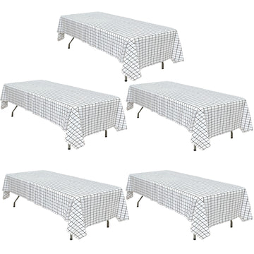 5 Pack Black White Grid Rectangle Plastic Table Covers, 54"x108" Checkered PVC Waterproof Disposable Tablecloths