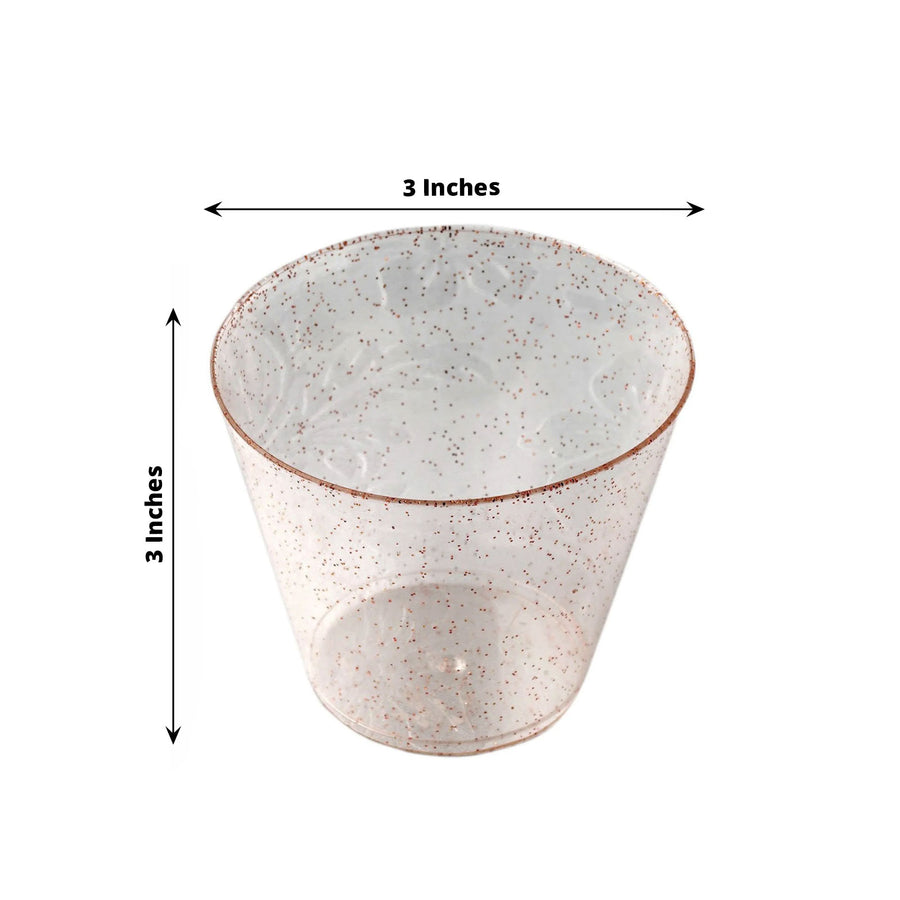 12 Pack | 9oz Blush Rose Gold Glittered Plastic Cups, Disposable Party Glasses