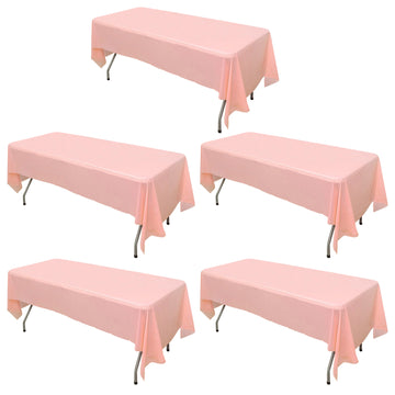 5 Pack Blush Rectangle Plastic Table Covers, 54"x108" PVC Waterproof Disposable Tablecloths