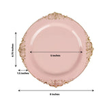 10 Pack | 8inch Blush Rose Gold Leaf Embossed Baroque Plastic Salad Dessert Plates