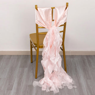Elevate Your Event with Blush Curly Willow Chiffon Satin Chair Sashes