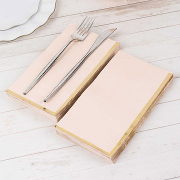 50 Pack Blush Soft 2 Ply Disposable Party Napkins with Gold Foil Edge, Dinner Paper Napkins