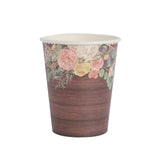 24 Pack Brown Rustic Wood Print Disposable Party Cups with Floral Lace Rim, 9oz Paper Cups#whtbkgd