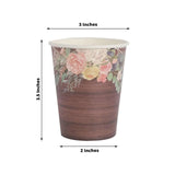 24 Pack Brown Rustic Wood Print Disposable Party Cups with Floral Lace Rim, 9oz Paper Cups