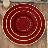 25 Pack | 8inch Burgundy Sunray Gold Rimmed Dessert Appetizer Paper Plates, Disposable