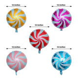 5 Pack | 13inches Candy Striped Swirl Print Mylar Foil Helium/Air Balloons