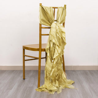 Elegant Champagne Curly Willow Chiffon Satin Chair Sashes
