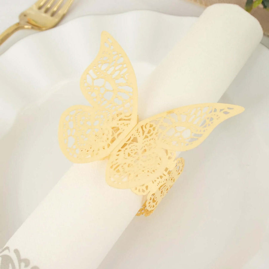 12 Pack | Champagne Shimmery Laser Cut Butterfly Paper Chair Sash Bows