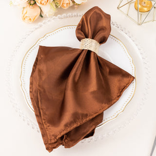 Elevate Your Table Decor with Cinnamon Brown Seamless Satin Dinner Napkins