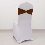 5 Pack Cinnamon Brown Spandex Chair Sashes with Gold Diamond Buckles, Elegant Stretch Chair Bands