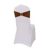 5 Pack Cinnamon Brown Spandex Chair Sashes with Gold Diamond Buckles, Elegant Stretch Chair Bands