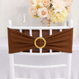 5 Pack Cinnamon Brown Spandex Chair Sashes with Gold Diamond Buckles, Elegant Stretch Chair Bands