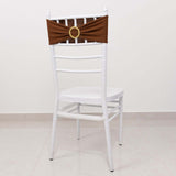 5 Pack Cinnamon Brown Spandex Chair Sashes with Gold Diamond Buckles, Elegant Stretch Chair Bands