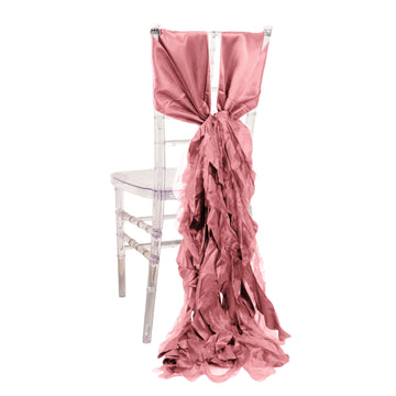 5 Pack Chiffon Satin Chair Sashes Cinnamon Rose - Easy to Install Ruffled Curly Willow