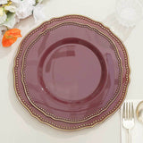 10 Pack | 9inch Cinnamon Rose / Gold Scalloped Rim Disposable Dinner Plates, Plastic Party Plates