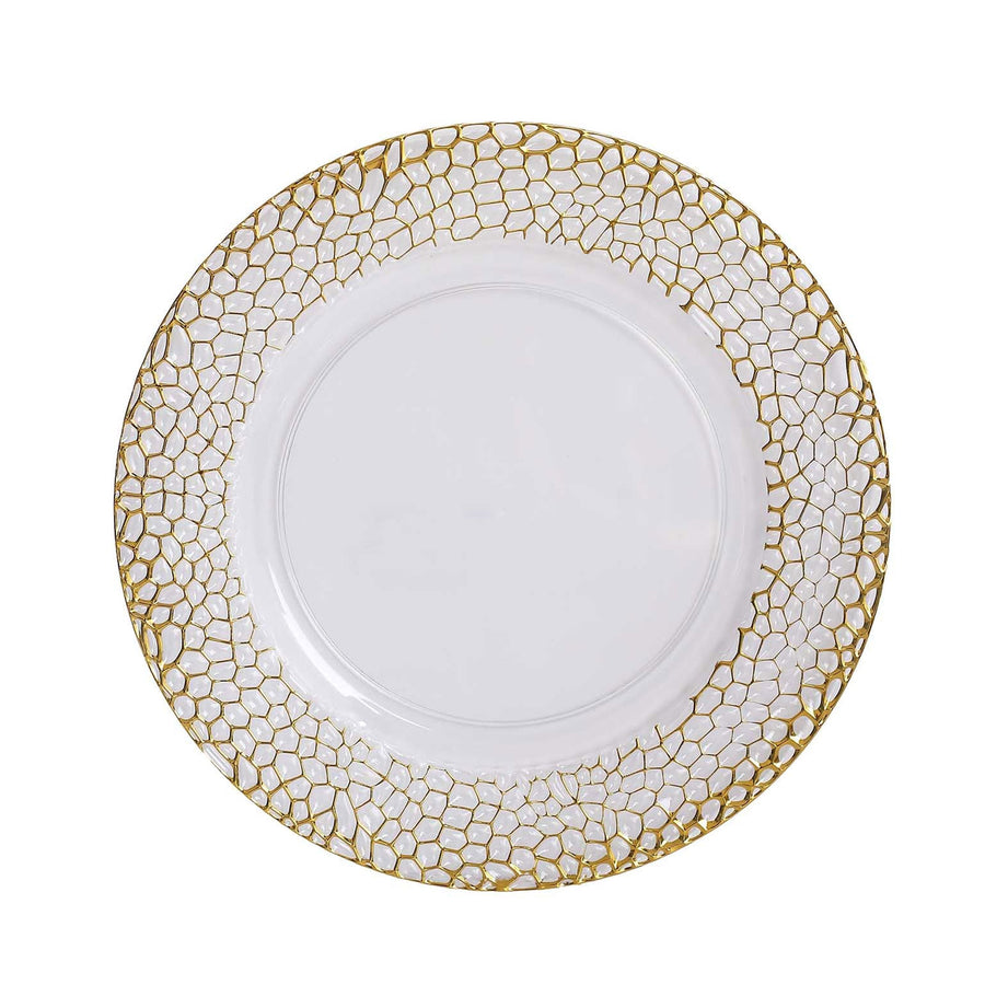 6 Pack Clear Acrylic Round Charger Plates With Gold Hammered Rim#whtbkgd