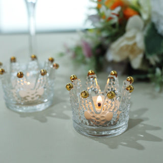 Clear Crystal Glass Crown Tea Light Votive Candle Holders - Add Elegance to Your Event Decor