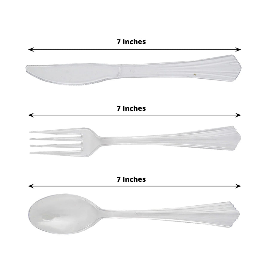 24 Pack 7inch Clear Disposable Plastic Cutlery Set With Fan Flared Tip Handle Heavy Duty Fork Spoon