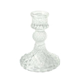 6 Pack | 4inch Clear Glass Diamond Pattern Pillar Votive Candle Stands#whtbkgd