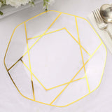 10 Pack | 10inch Clear / Gold Geometric Design Disposable Dinner Plates