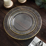 10 Pack | 7.5inch Clear Hammered Design Plastic Salad Plates With Gold Rim