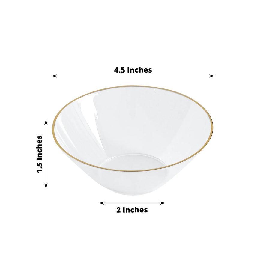 24 Pack Clear Premium Plastic Ice Cream Bowls with Gold Rim, 7oz Heavy Duty Disposable
