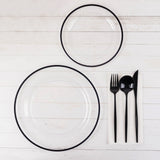 10 Pack Clear Regal Disposable Party Plates With Black Rim, 10inch Round Plastic