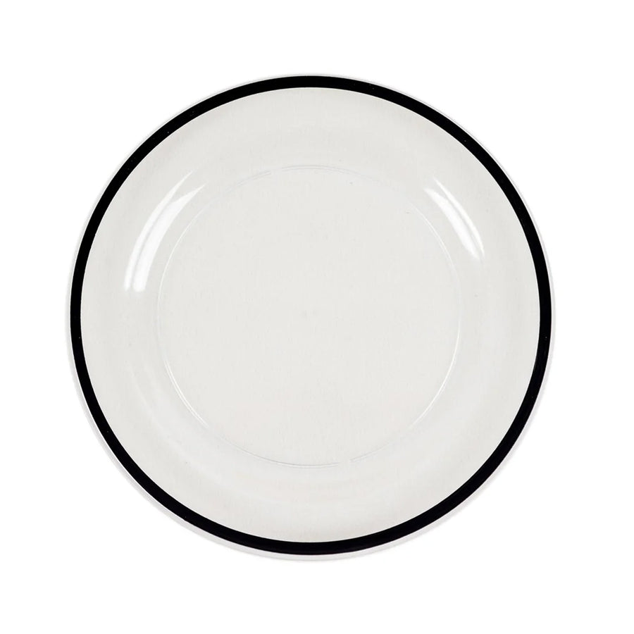 10 Pack Clear Regal Disposable Salad Plates With Black Rim, 7" Round Plastic Appetizer Dessert Plates