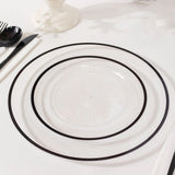 10 Pack Clear Regal Disposable Salad Plates With Black Rim, 7inch Round Plastic Appetizer