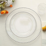 10 Pack 8" Clear Silver Beaded Rim Disposable Salad Plates, Disposable Round Appetizer Dessert Party Plates