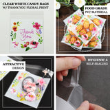 100 Pack Clear White PVC Favor Bags With Thank You Floral Print