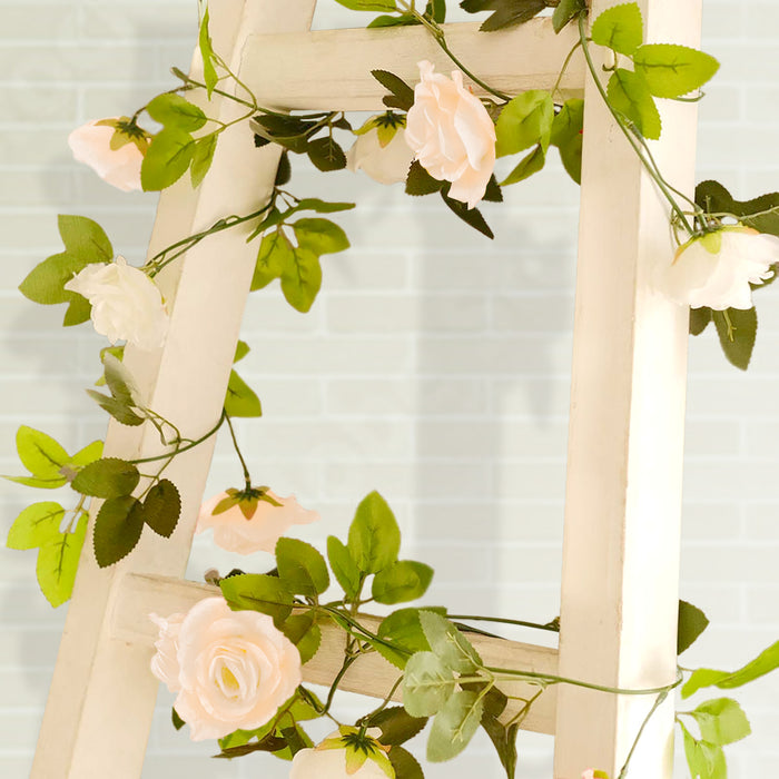 2 Pack 7ft Cream Ivory Artificial Silk Flower Garland Rose Vines 26 Flower Heads