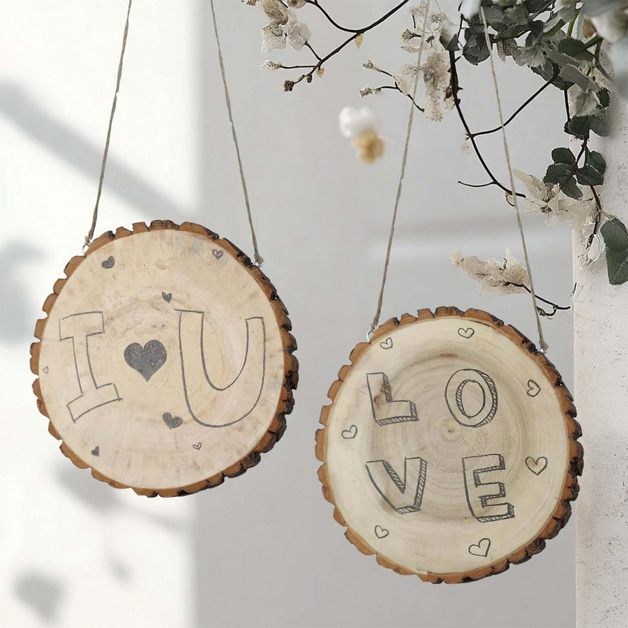 2 Pack | 8" Dia | Natural Blank Hanging DIY Wood Sign | Round Wood Plaques