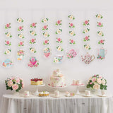 8 Pack Double Sided Floral Tea Party Paper Garland 40inch Pre-Assembled Mixed Teapot Banner Hanging