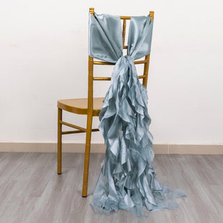 Elevate Your Event with Dusty Blue Curly Willow Chiffon Satin Chair Sashes