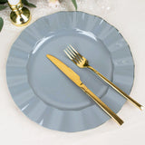 10 Pack | 11 Dusty Blue Disposable Dinner Plates With Gold Ruffled Rim, Round Plastic Party Plates