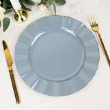 10 Pack | 11 Dusty Blue Disposable Dinner Plates With Gold Ruffled Rim, Round Plastic Party Plates