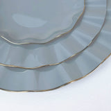 10 Pack | 11 Dusty Blue Disposable Dinner Plates With Gold Ruffled Rim, Round Plastic Party Plates