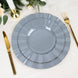 10 Pack | 9inch Dusty Blue Heavy Duty Disposable Dinner Plates with Gold Ruffled Rim, Hard Plastic