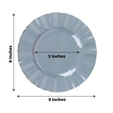 10 Pack | 9inch Dusty Blue Heavy Duty Disposable Dinner Plates with Gold Ruffled Rim, Hard Plastic