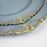 Dusty Blue Gold Leaf Embossed Baroque Plastic Salad Dessert Plates Disposable Round Appetizer