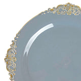 Dusty Blue Gold Leaf Embossed Baroque Plastic Salad Dessert Plates Disposable RoundAppetizer#whtbkgd