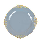 Dusty Blue Gold Leaf Embossed Baroque Plastic Salad Dessert Plates Disposable Round Appetizer