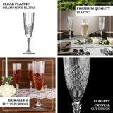 6 Pack 8oz Dusty Rose Crystal Cut Reusable Plastic Wedding Flute Glasses, Shatterproof